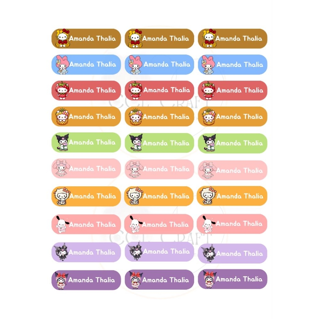 

CCL 05 Stiker Custom Nama Buku Pelajaran isi 60pcs Sanrio (ukuran sedang)
