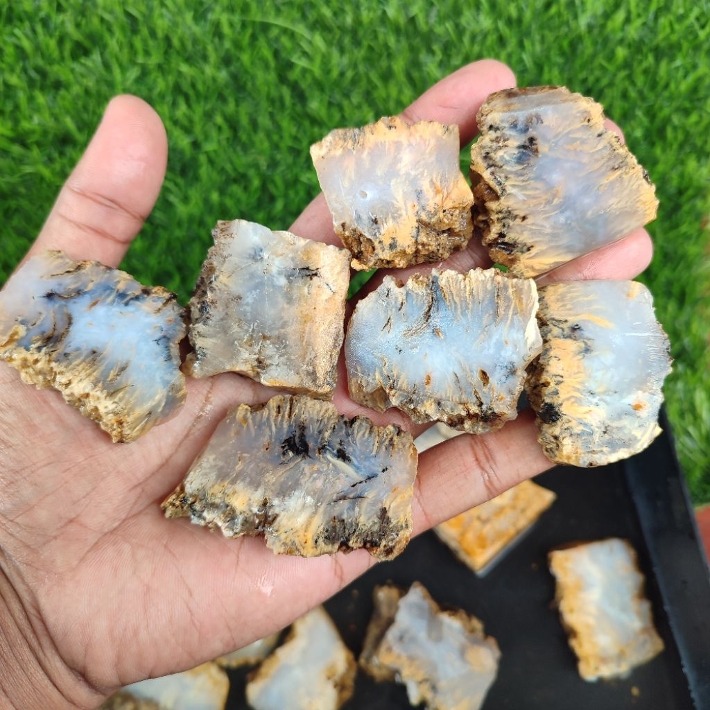 Batu dendrite motif bulu macan asli natural / bahan lempengan batu drndrite natural motif unik antik