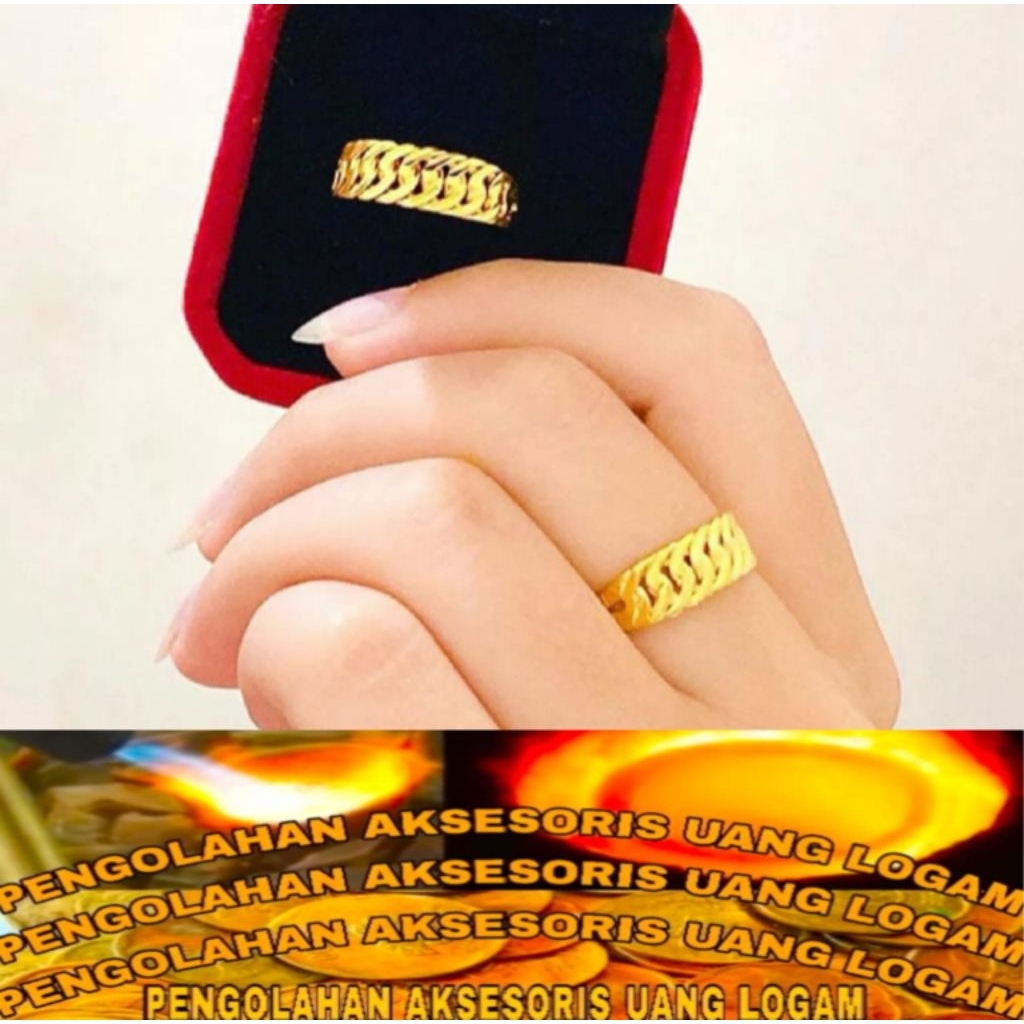cincin wanita model rantai bahan koin Logam ori Lapis emas 24k anti karat