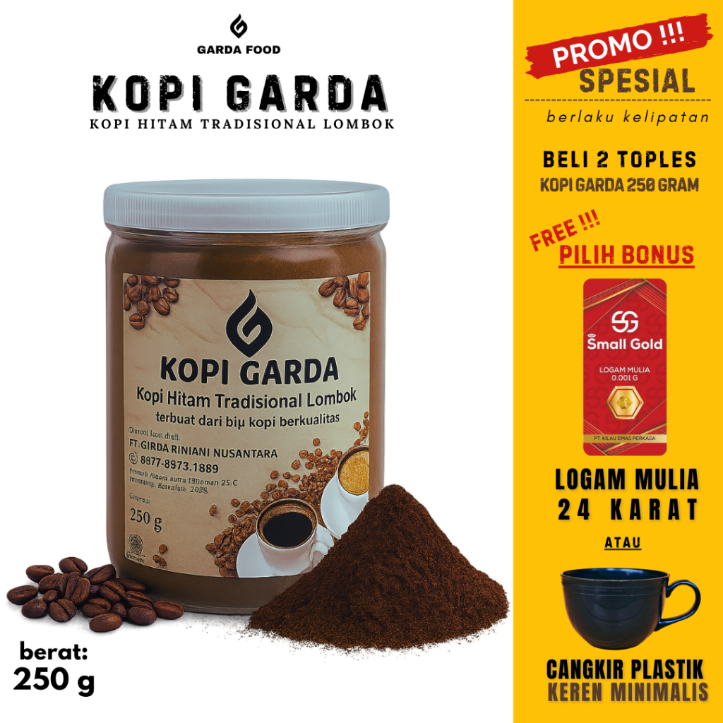 

KOPI GARDA Special Mix 250g Khas Pulau Lombok - Kopi Hitam Bubuk FREE Mug Emas 24 Karat