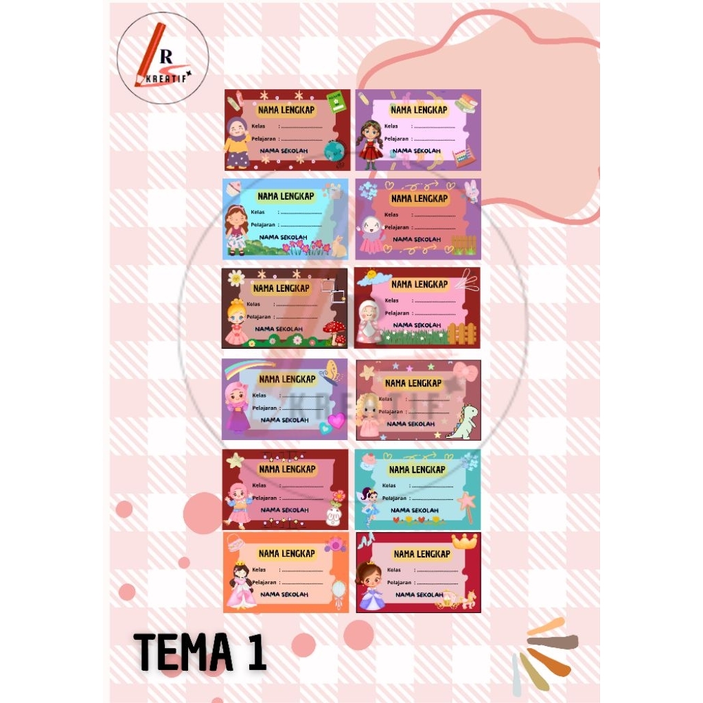 

Stiker nama label Buku Tulis atau buku pelajaran sekolah costume nama anak dan nama sekolah