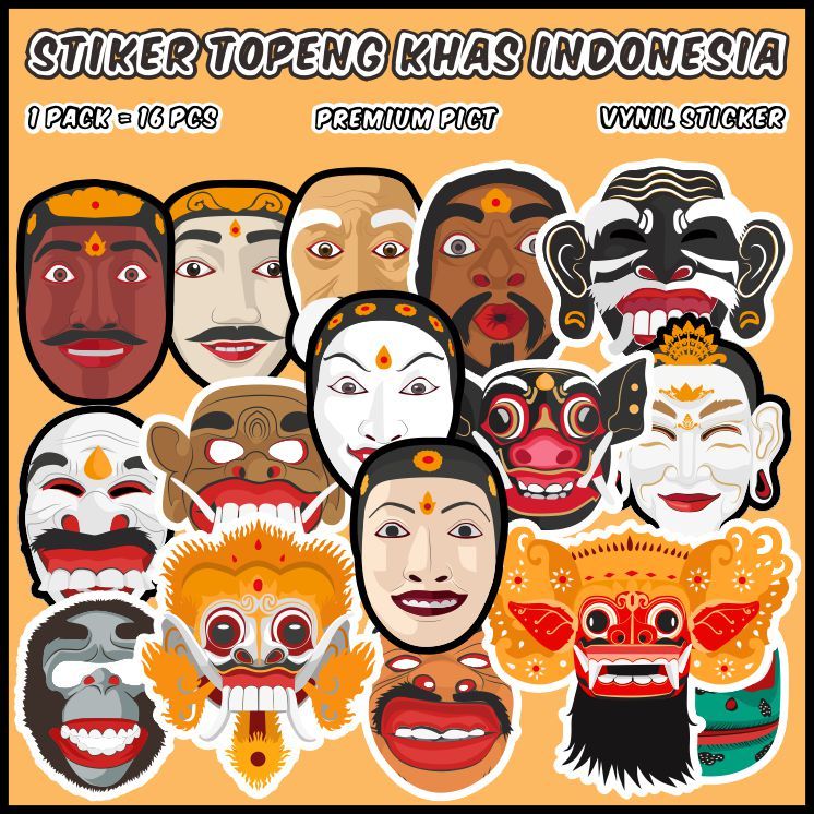 

[1 pack] Indonesian Mask Stickers (Stiker Topeng Khas Indonesia) Cocok untuk oleh-oleh / scrapbook / jurnal / diary / Sticker Pack / Ecer - ddu-du sticker