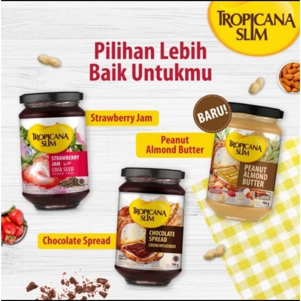 

Tropicana Slim Selai Chocolate Spread / Strawberry Jam / Peanut Almond / Matcha Spread