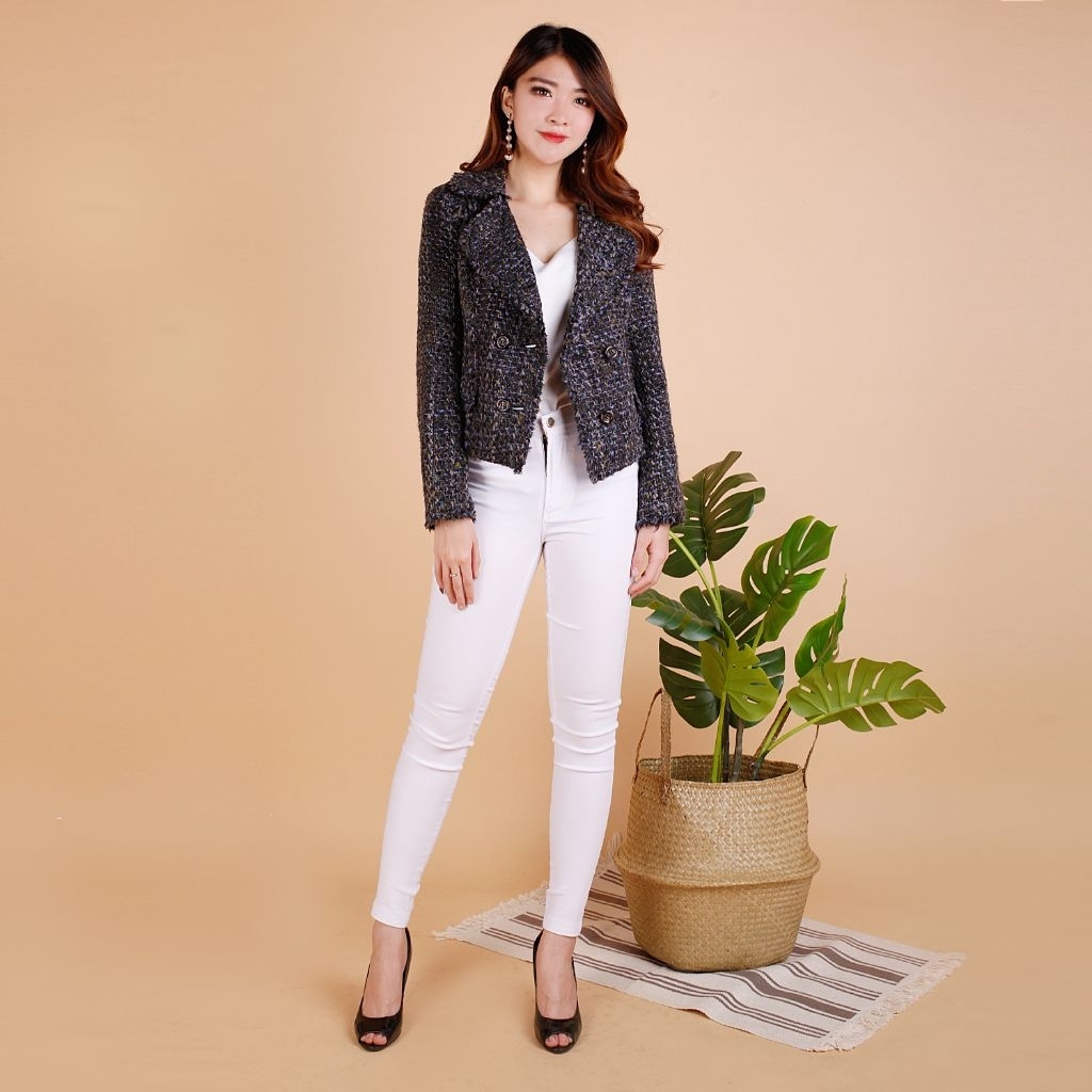 Compagna Tiffany Tweed Outerwear Wanita Korean Style Premium