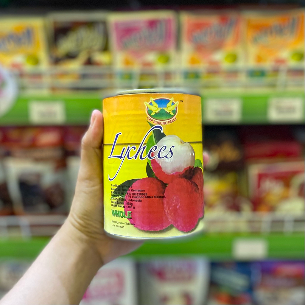 

Cap Burung Peace Buah Leci Kaleng 565gr