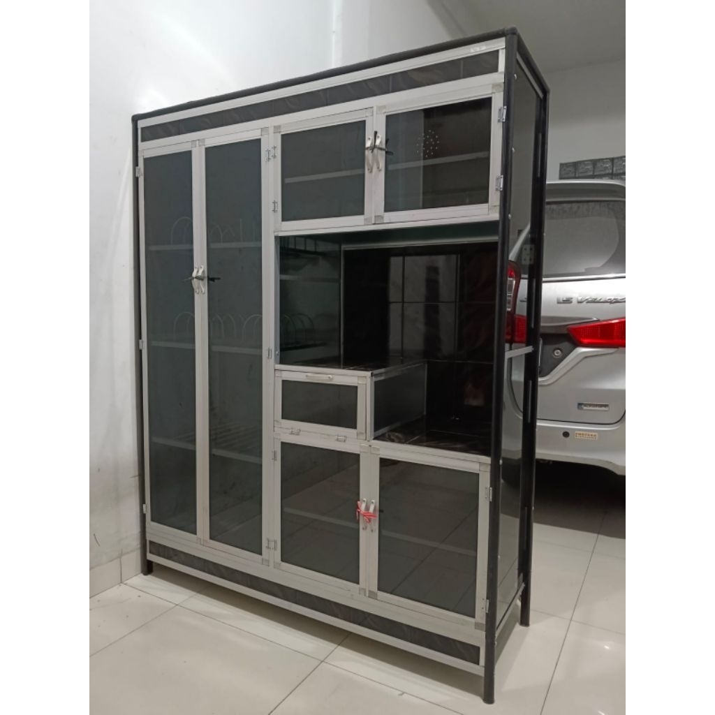 Rak Piring Alumunium Keramik - Rak Piring Kaca 4pintu dan 3pintu - Bisa Request Kaca Putih Atau Hita