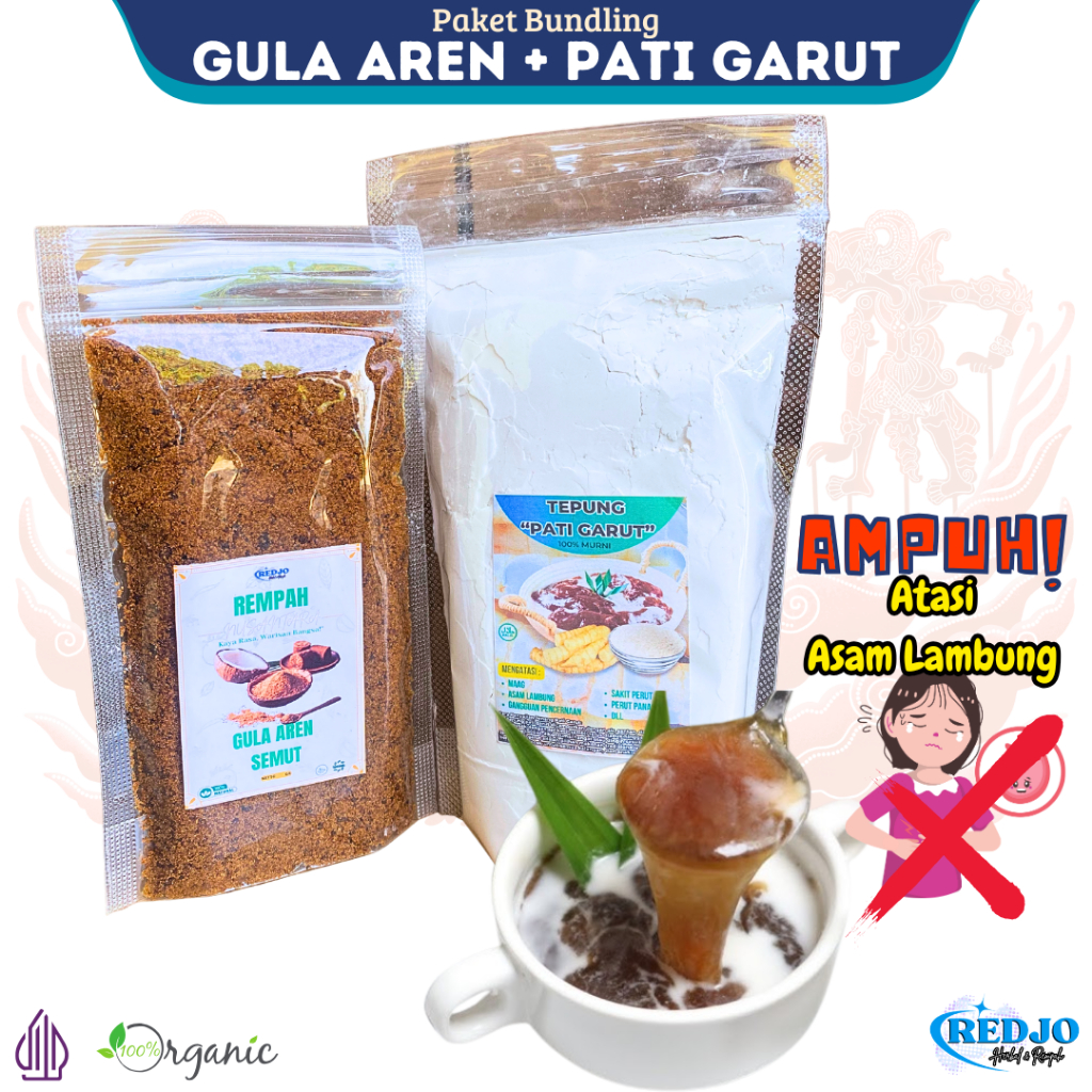 

Paket Tepung Pati Garut Gula Aren Semut Asli Premium Quality Herbal Alami Ampuh Atasi Asam Lambung