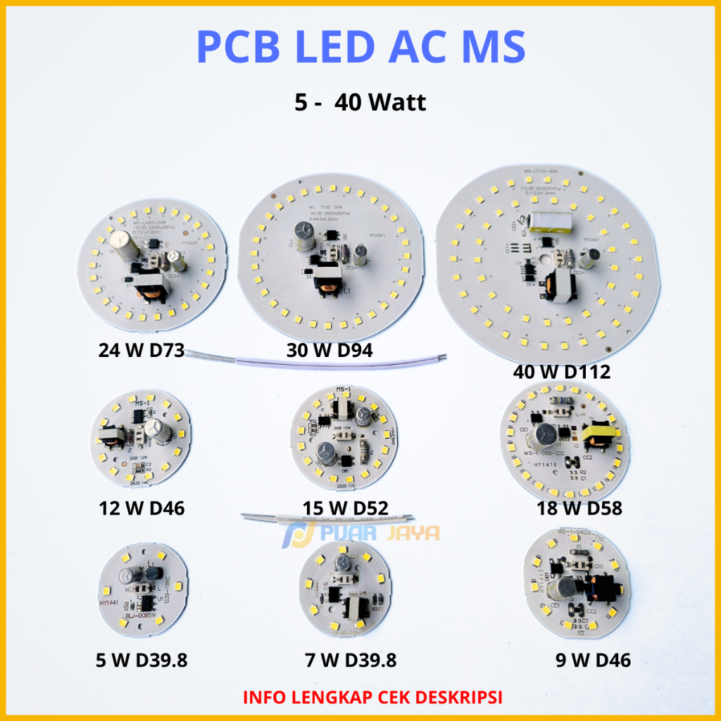 PCB LED AC MS Trafo Watt Lengkap 5W 7W 9W 12W 15W 18W 20W 24W 30W 40W DOB Led AC Mesin Lampu LED