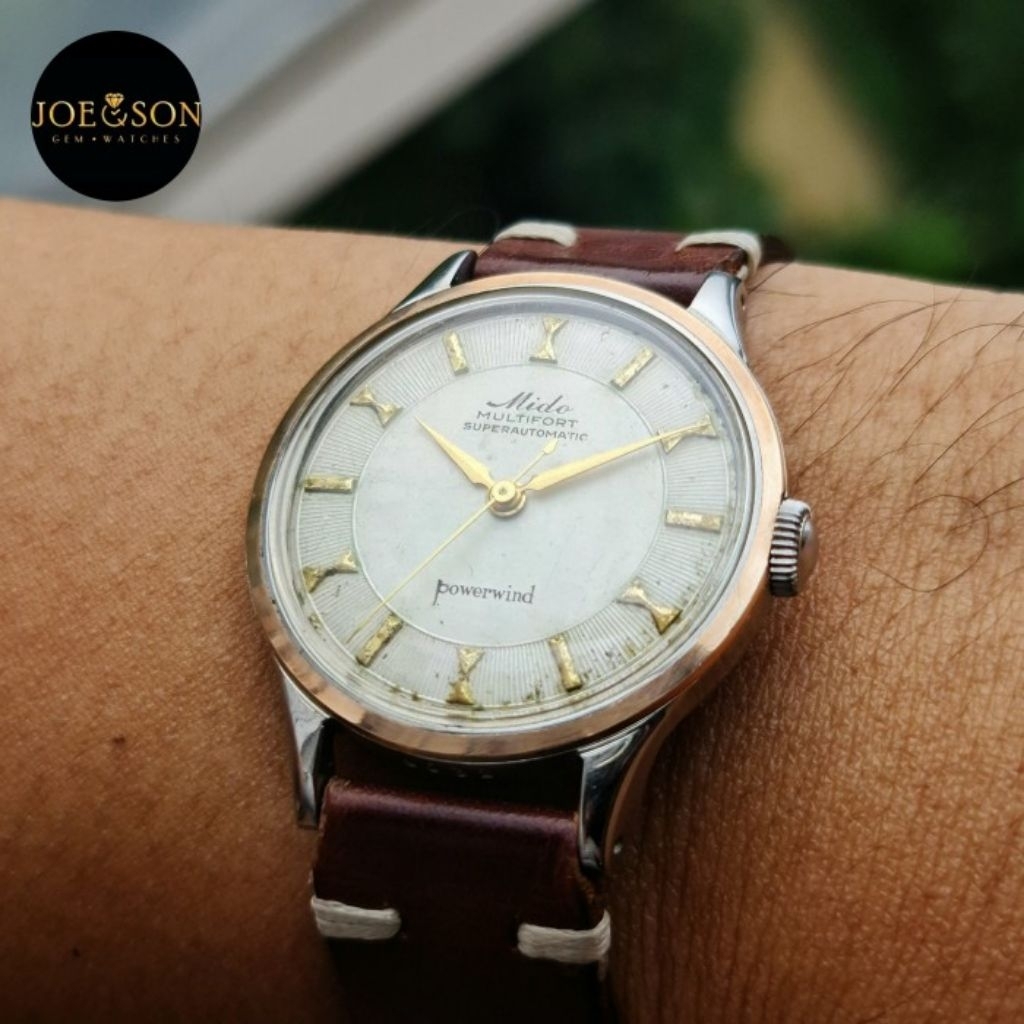 50s Vintage Mido Multifort Powerwind Super Automatic 14k solid rose gold ring bezel