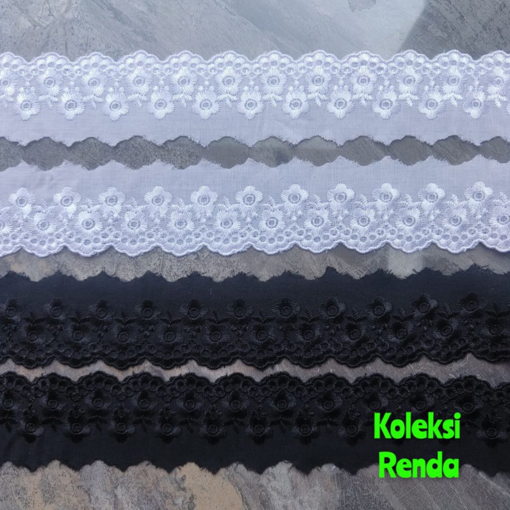 Renda katun jepang, renda katun bordir (per roll 15yard)