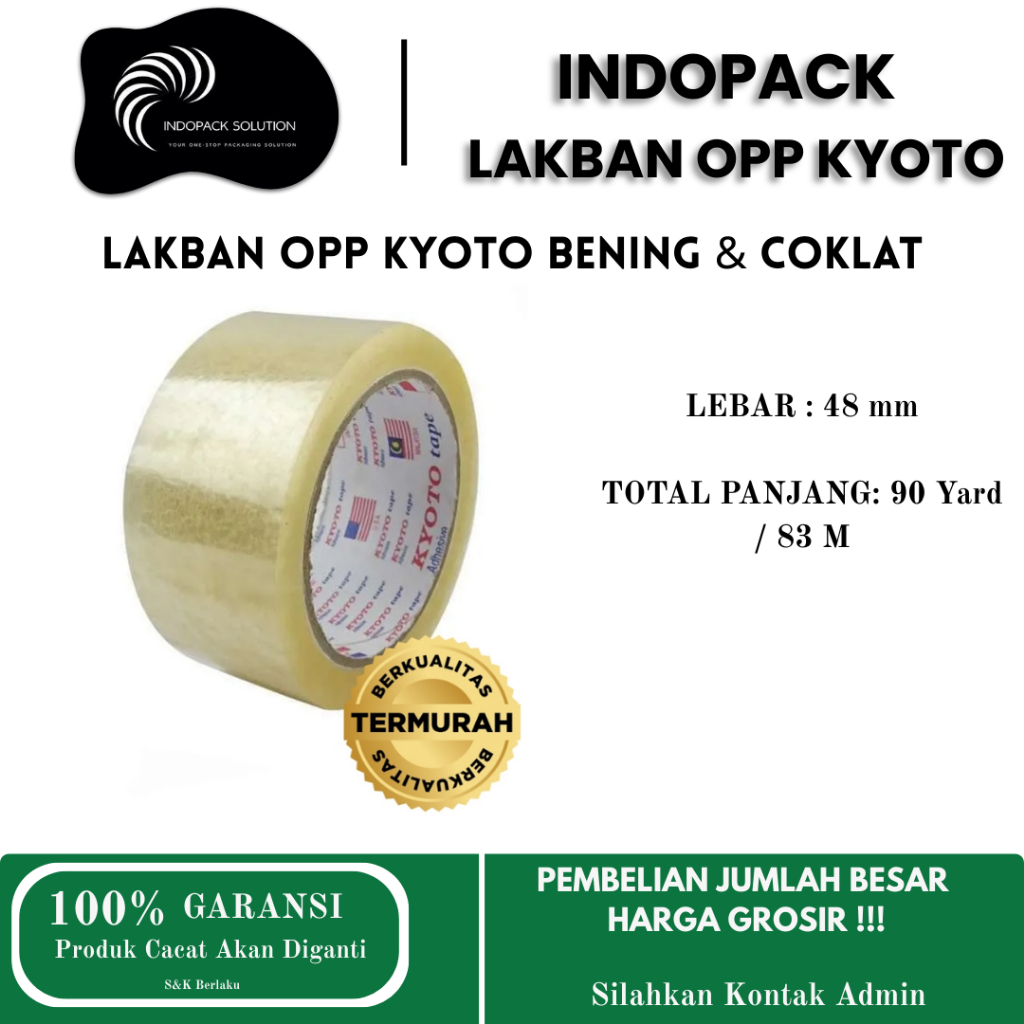 

KYOTO INDOPACK Lakban OPP Bening Coklat 48mm x 90 Yard Packing Tape Tebal Kuat Berkualitas Termurah