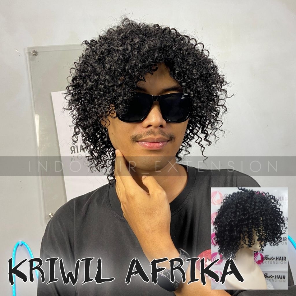 WIG PRIA RAMBUT PENDEK MODEL KERITING KRIWIL AFRIKA RAMBUT PALSU PRIA MODEL CURLY KECIL GAYA COWOK A