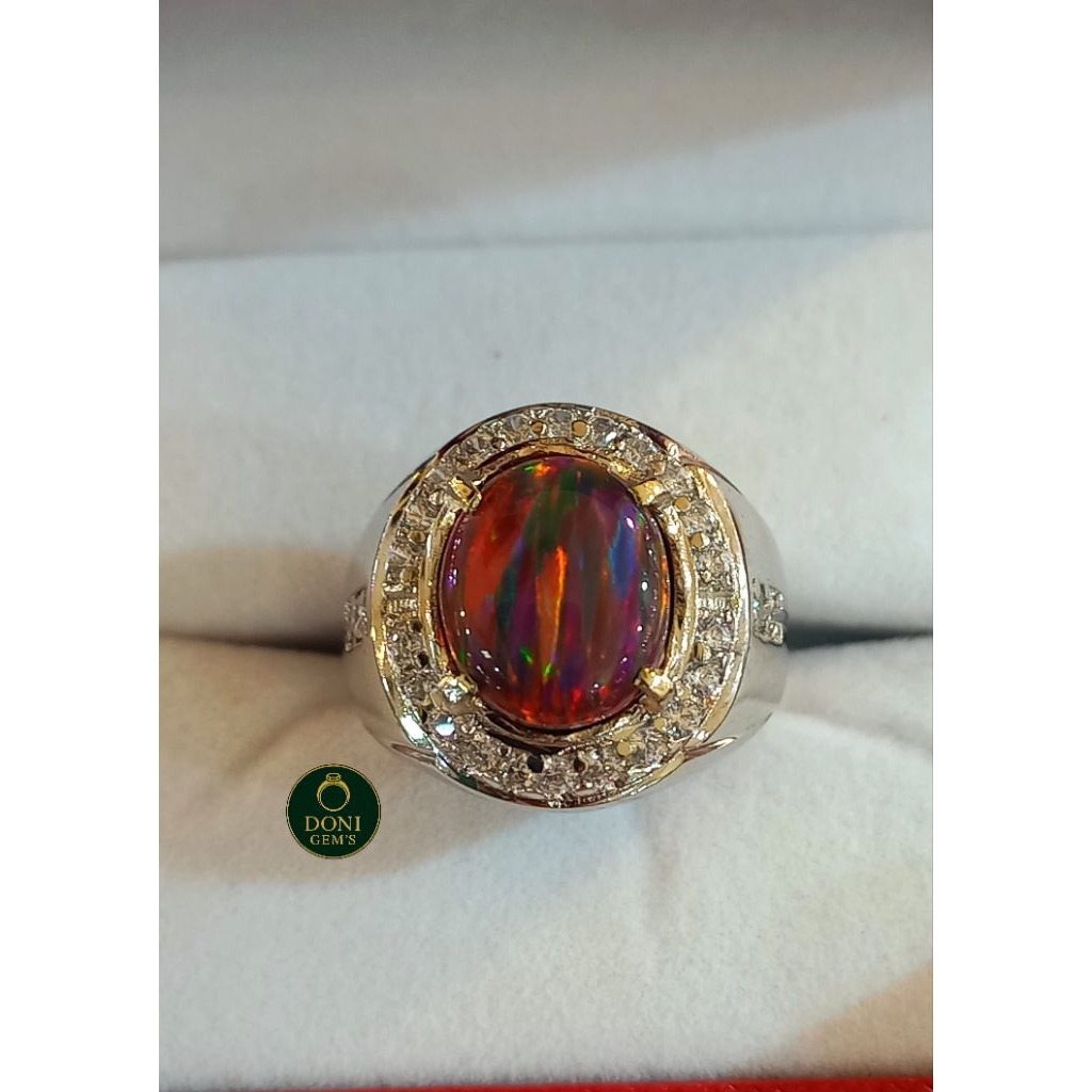 Cincin Batu Permata Black Opal Australia