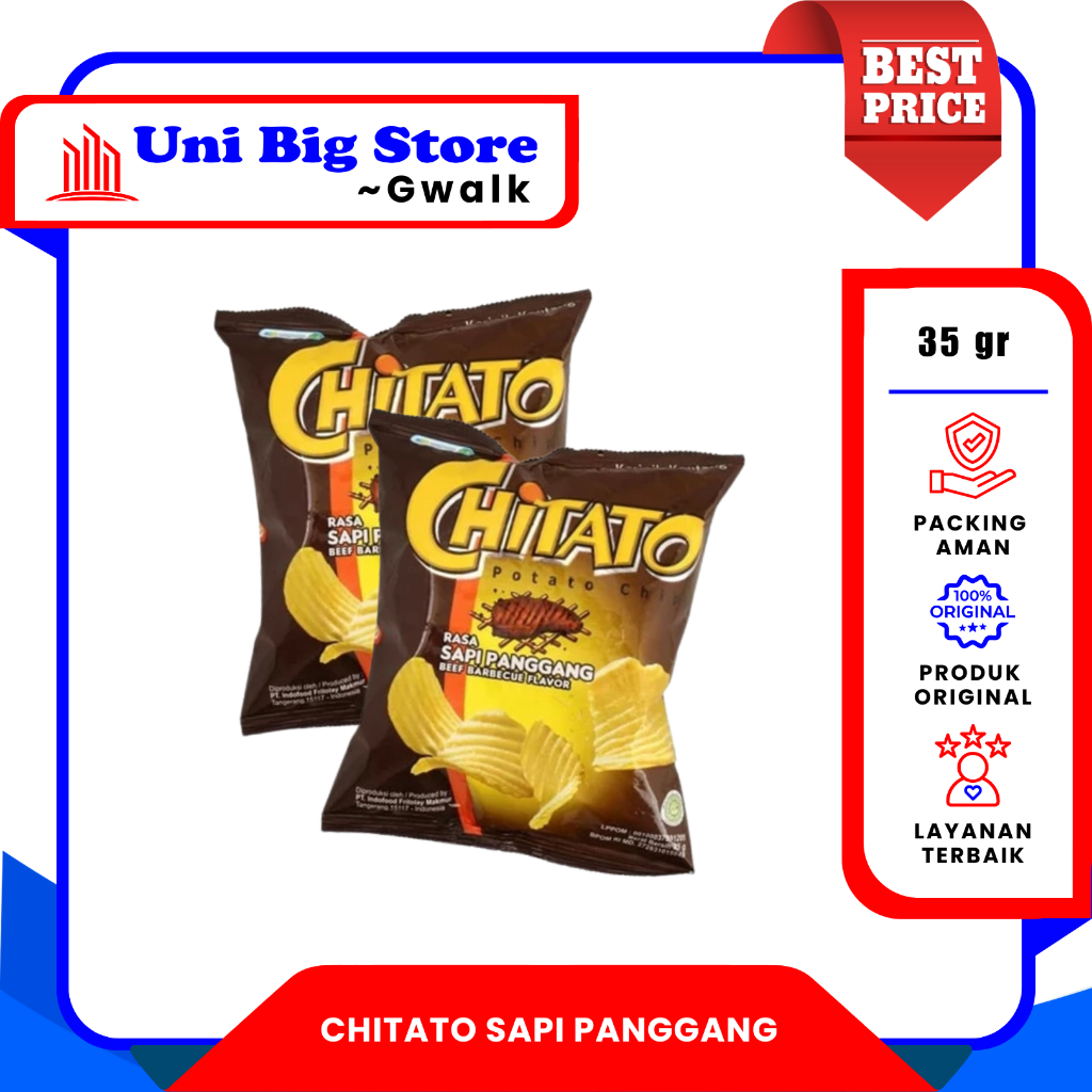 

CHITATO POTATO CHIPS KERIPIK SAPI PANGGANG BBQ BARBERCUE BARBEQUE - 35 gr