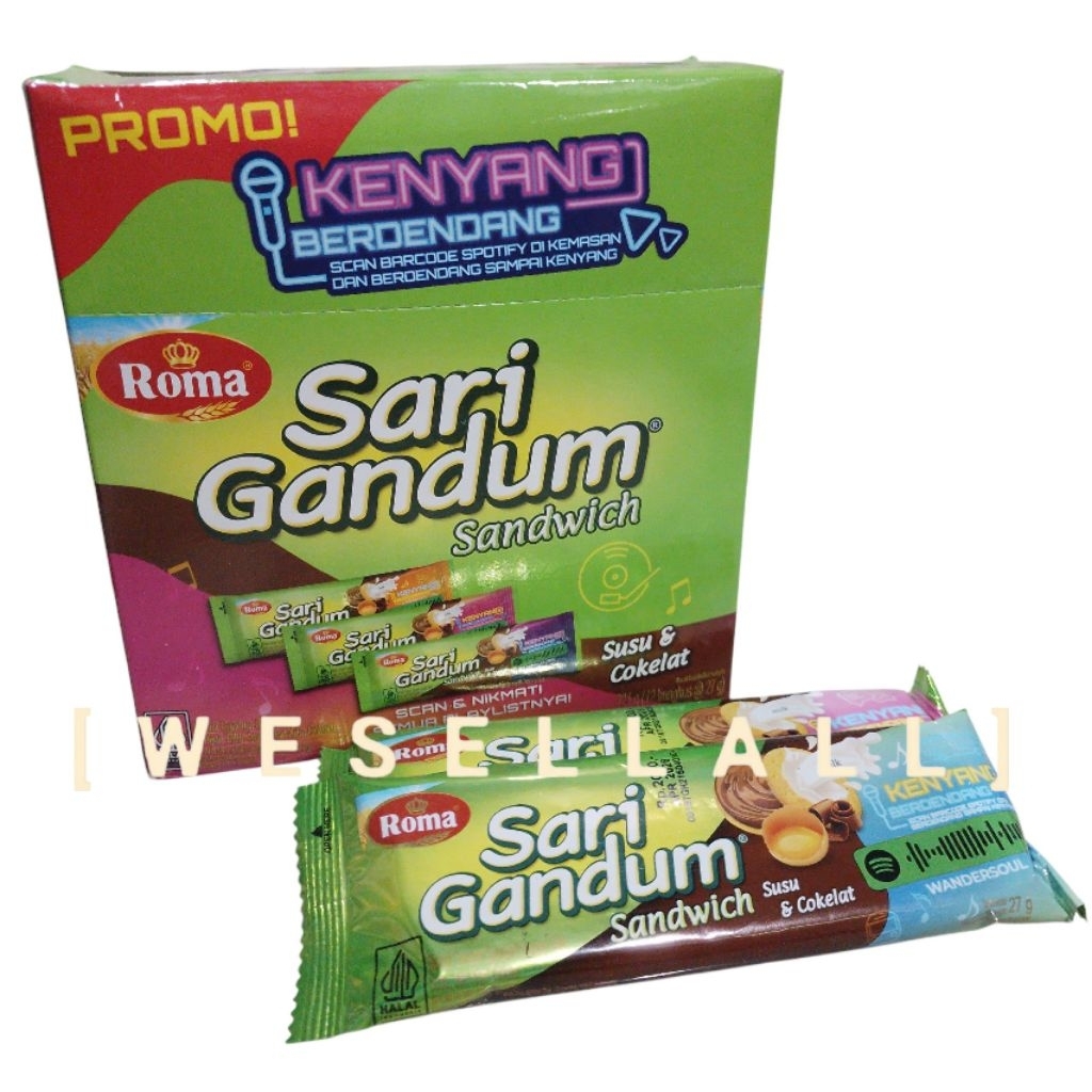 

Roma Sari Gandum Biskuit Sandwich 324 gr PER BOX Isi 12 Bungkus @ 27 gr | 0022MPB