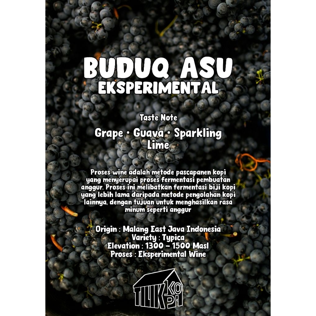 

Biji Kopi Arabika Buduq Asu Wine 100 gram ( Gunung Arjuno Wine)