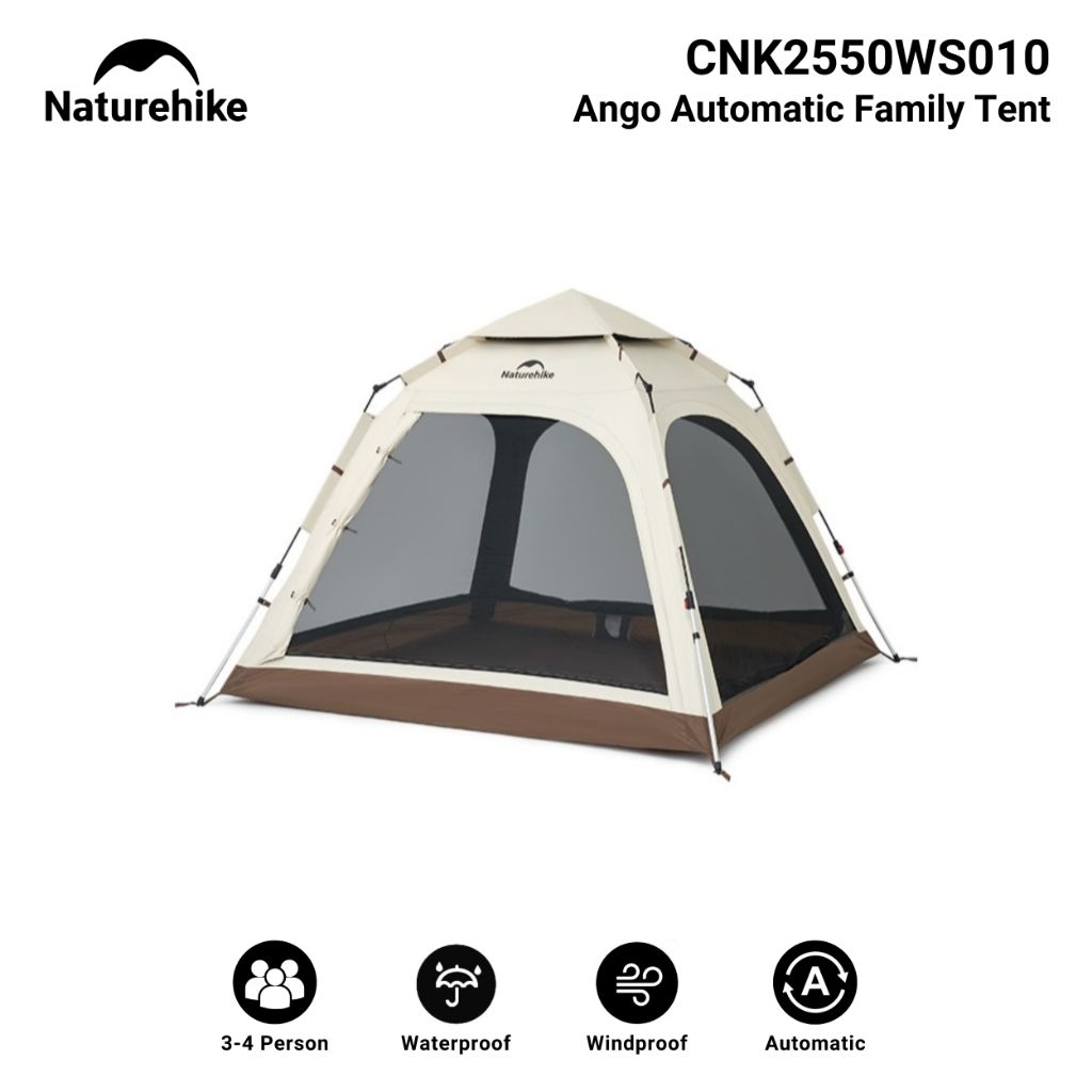 TENDA ANGO AUTOMATIC NATUREHIKE CNK2550WS010 FAMILY TENT WITH CANOPY CAMPING GLAMPING HIKING PIKNIK 