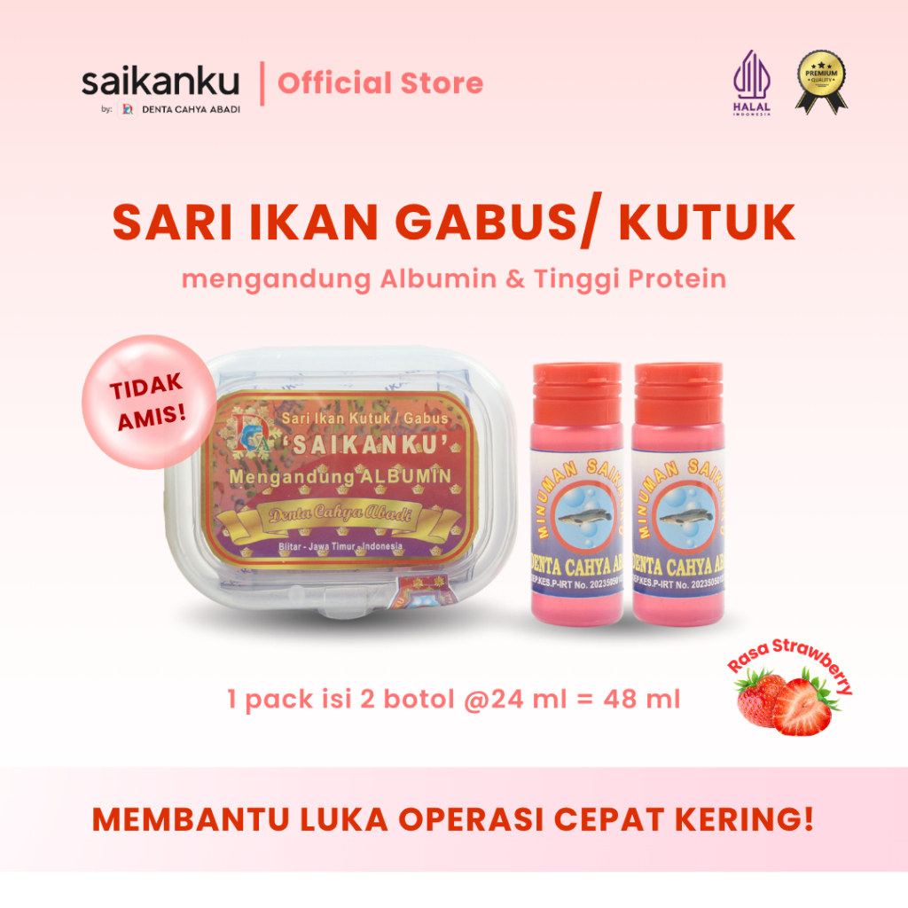 Saikanku Sari Ikan Gabus Obat Luka Operasi Albumin Ekstrak Ikan Gabus Cair Rasa Strawberry