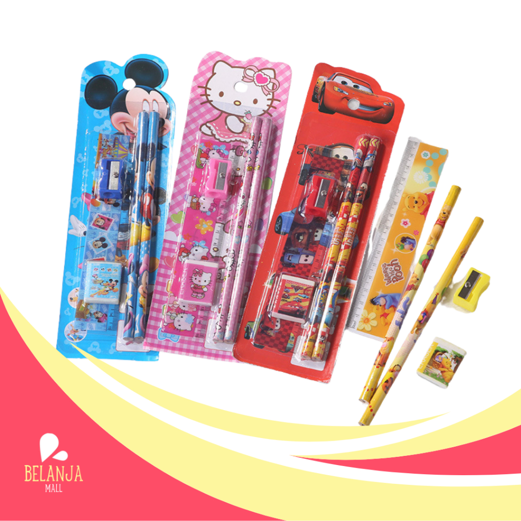 

Belanjamall Stationery Set 5 in 1 Alat Tulis Anak Sekolah Penghapus Penggaris Pensil Serutan Karakter Lucu Random Y9011