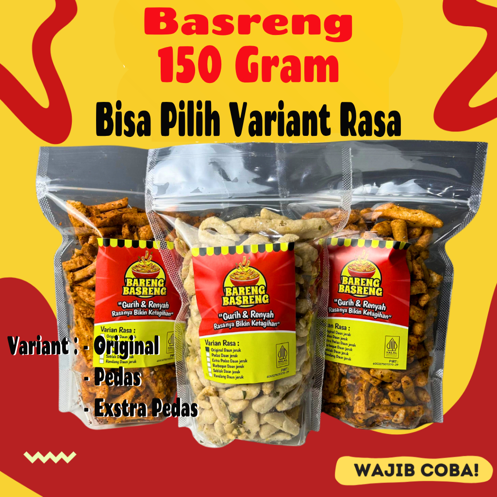 

Basreng 150 GR Daun Jeruk Renyah Gurih Original Pedas Extra Pedas Kemasan 150 Gram