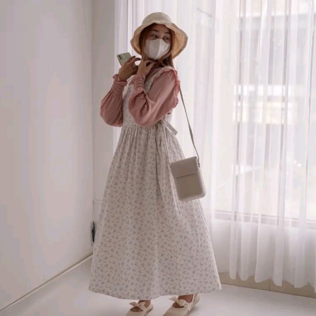Himari Dress Midi Tunik Vintage Korean Style - Haraskirt Madebyhara