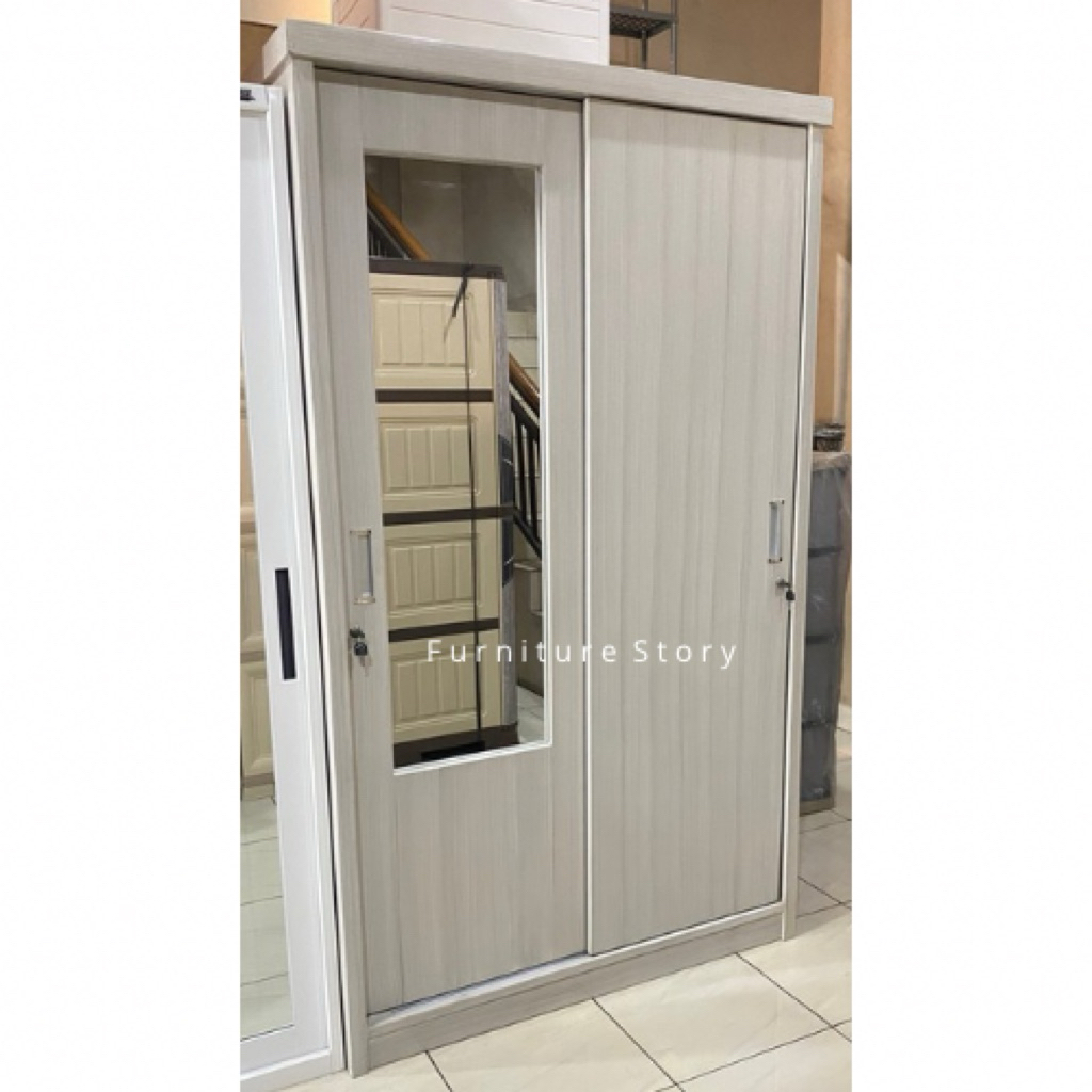 LEMARI PAKAIAN SLIDING KAYU 2 PINTU | LEMARI SLIDING KAYU TEAKBLOK