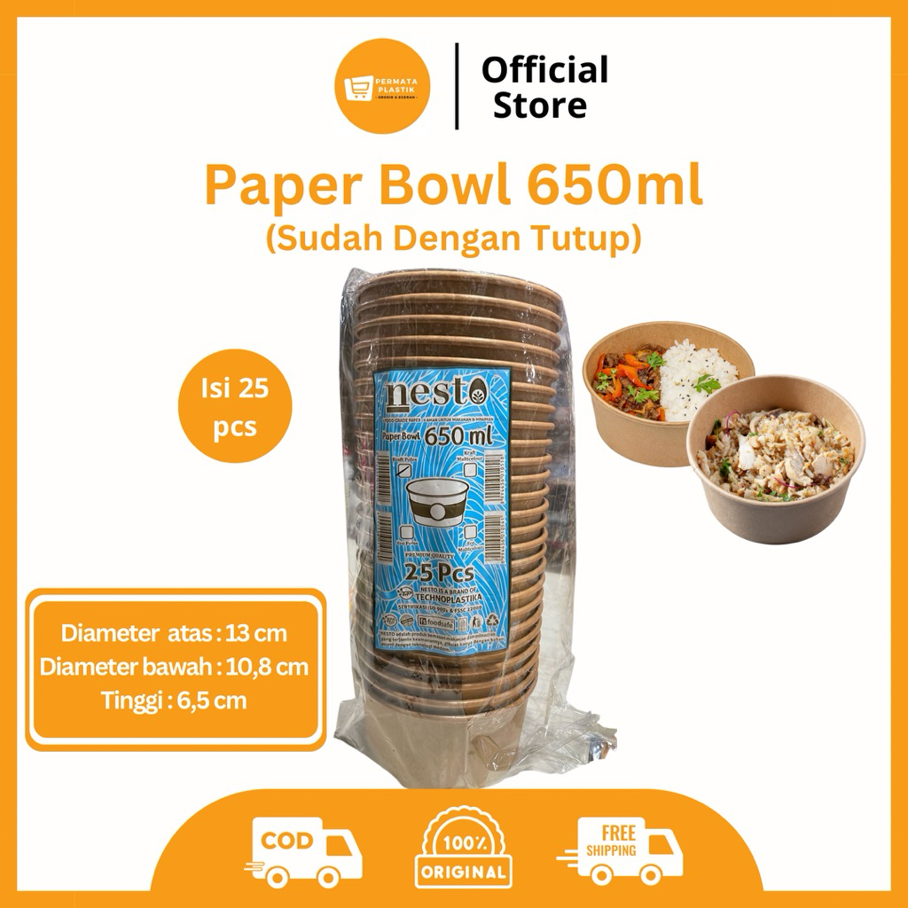 [Khusus Instant] Paper Cup Rice Bowl Ukuran 650 ml Isi 25 pcs