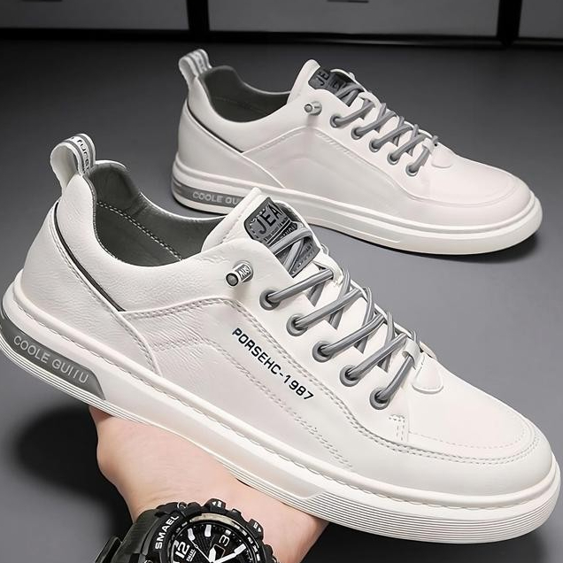 Aerostreet - Sepatu Running Sneaker Casual Sano White Cowok Sneakers Kasual Putih Impor Pria