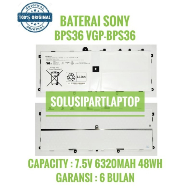 Baterai S0ny Vaio Duo 13 VGP-BPS36 BPS36 SVD13211CG SVD132 SVD132A14L SVD1321B SVD1321M2EW