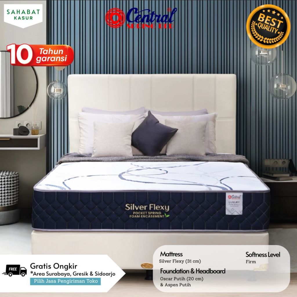 BEDSET (DIVAN+ KASUR) Springbed CENTRAL SILVER FLEXY Semua Ukuran [HANYA AREA JATIM]