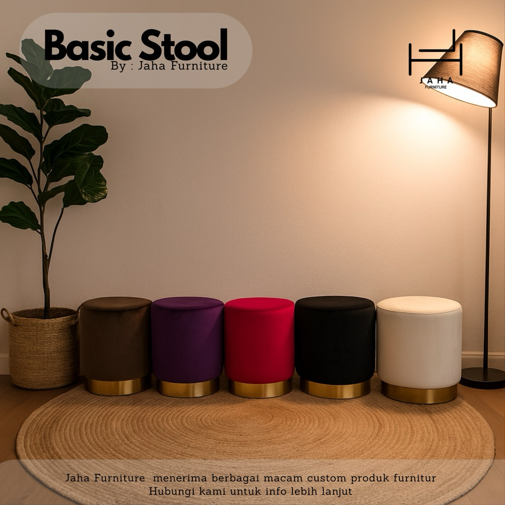 BASIC STOOL BULAT OTTOMAN POLOS KURSI KECIL EMPUK NYAMAN // JAHA_FURNITURE // READY STOCK
