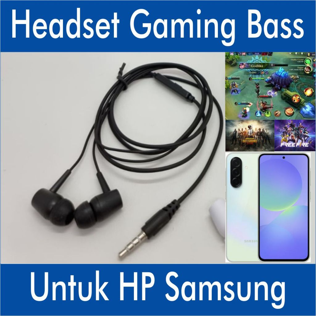 Headset Bass Karet Hitam Stereo untuk HP Samsung Galaxy A26 A16 A06 A25 A15 A05 A24 A14 A04 A23 A13 