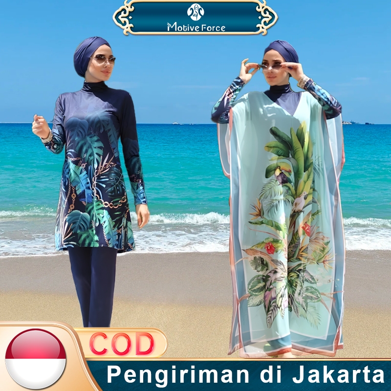 Kemeja mandi Muslim plus ukuran 3/4 buah set pakaian renang pakaian pantai wanita