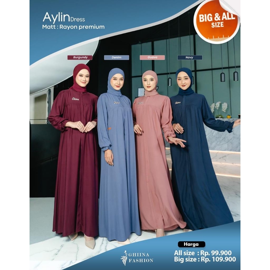 GAMIS BY GHIINA✔️ AYLIN DRESS gamis rayon, gamis polos, gamis simple dan elegan