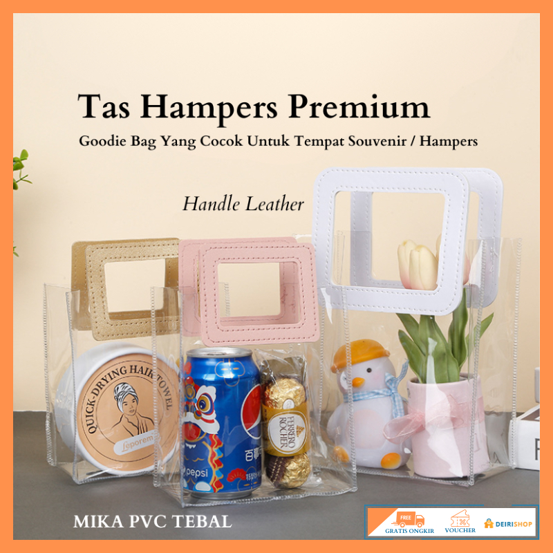 

[DEIRI]Tas Mika Extra Tebal Souvenir Hampers Tas Kado Handle Kulit Mika PVC Transparan/ Tas Mika Leather Handle Transparan Premium/Goodie Bag Hampers Serbaguna