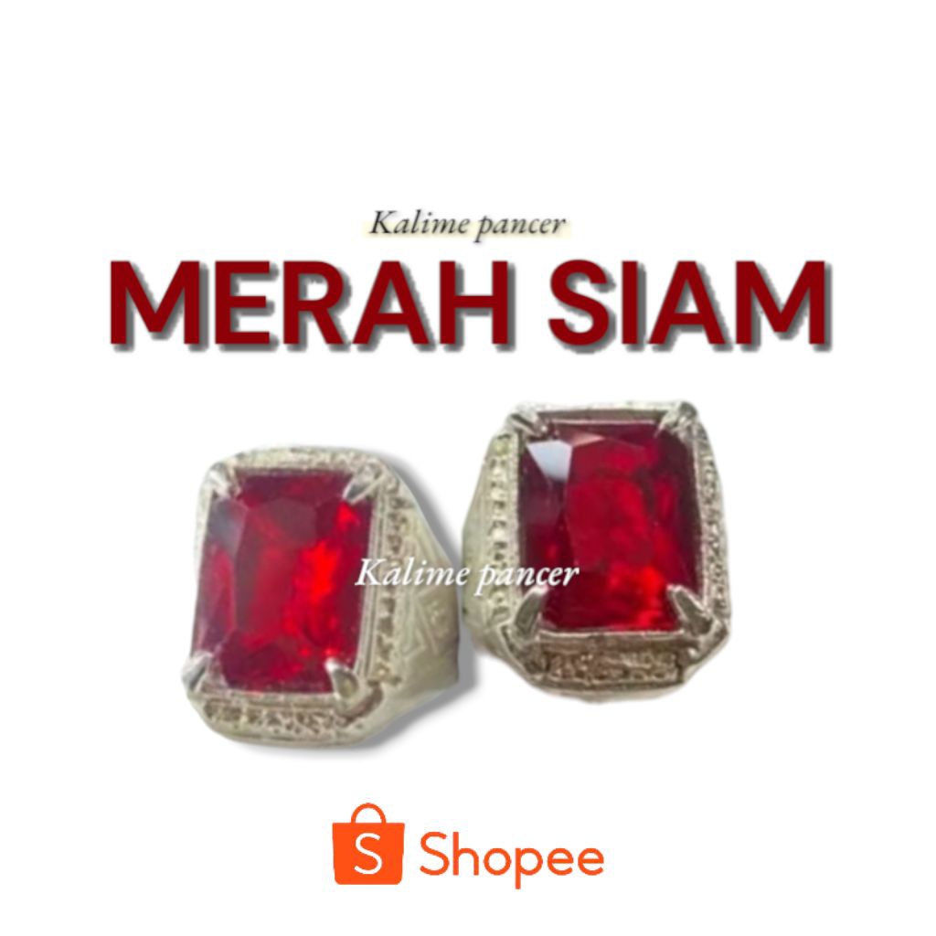 cincin batu permata merah siam bangkok cutting kotak octagon mewah - cincin pria ring alpaka