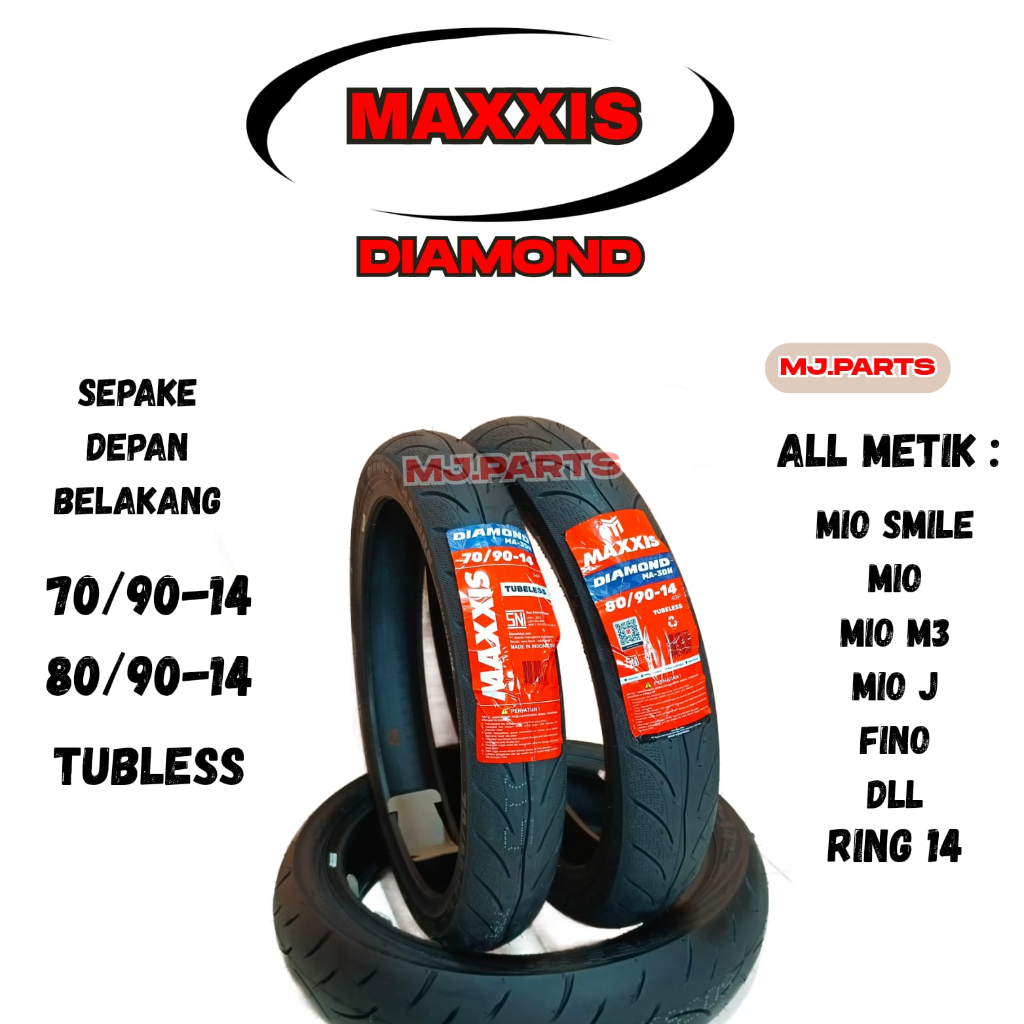 BAN TUBLES RING 14 MOTOR METIK SEPASANG 70/90-14 & 80/90-14 RING14 MIO, MIO SOUL, MIO J, FINO, MIO G