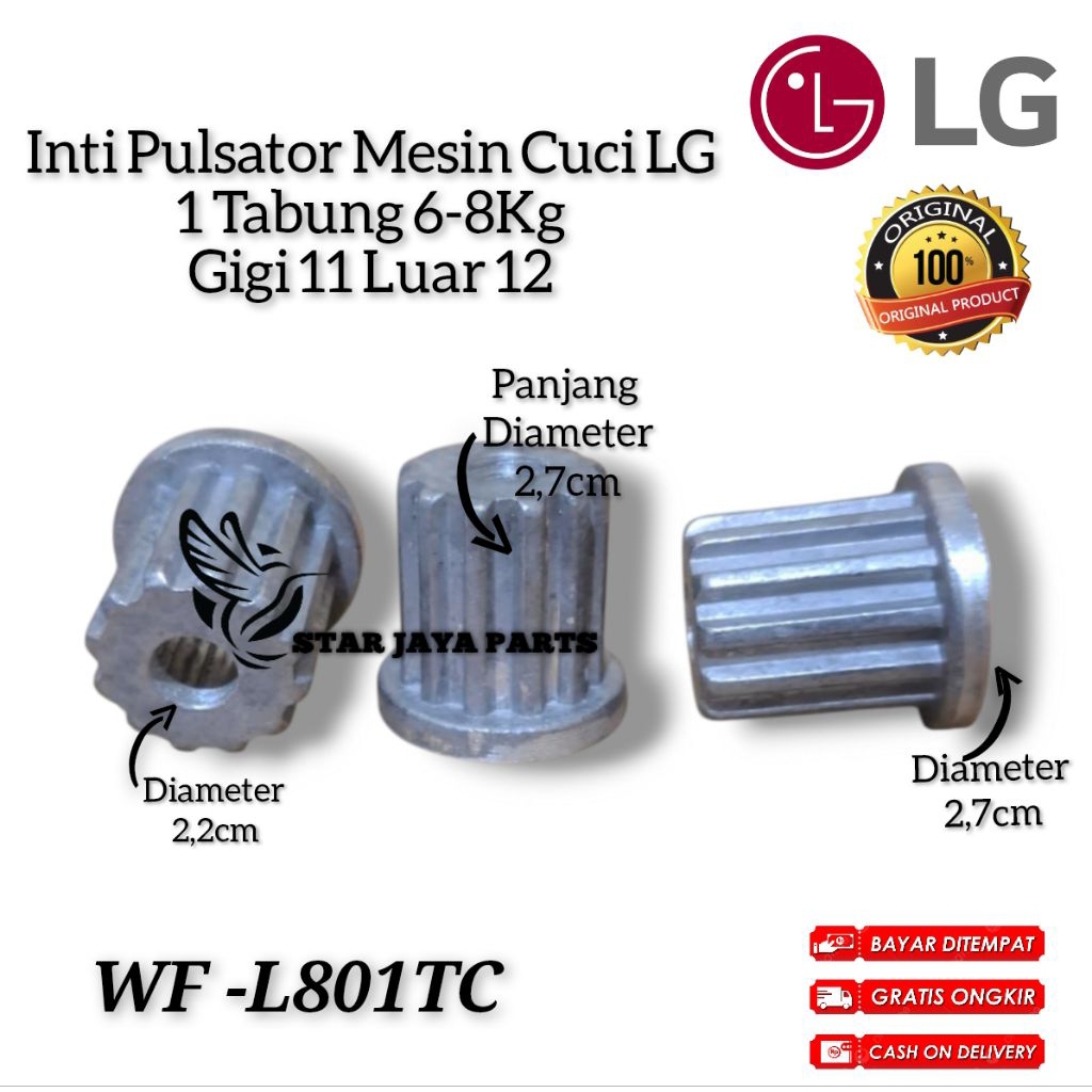 WF-L801TC Inti Pulsator Mesin Cuci LG 1 Tabung Turbo Drum 6 Sampai 8 Kg gerigi Dalam 11 Luar 12