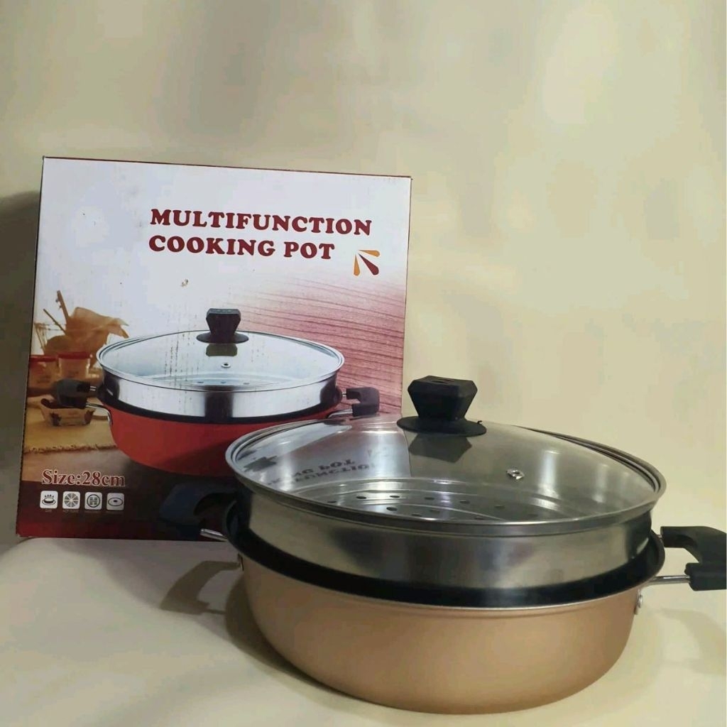 Multifunction Cooking Pot - Panci SKukus Streamer Dandang Warna Bakpao Siomay Kue 2 Susun Stainless 