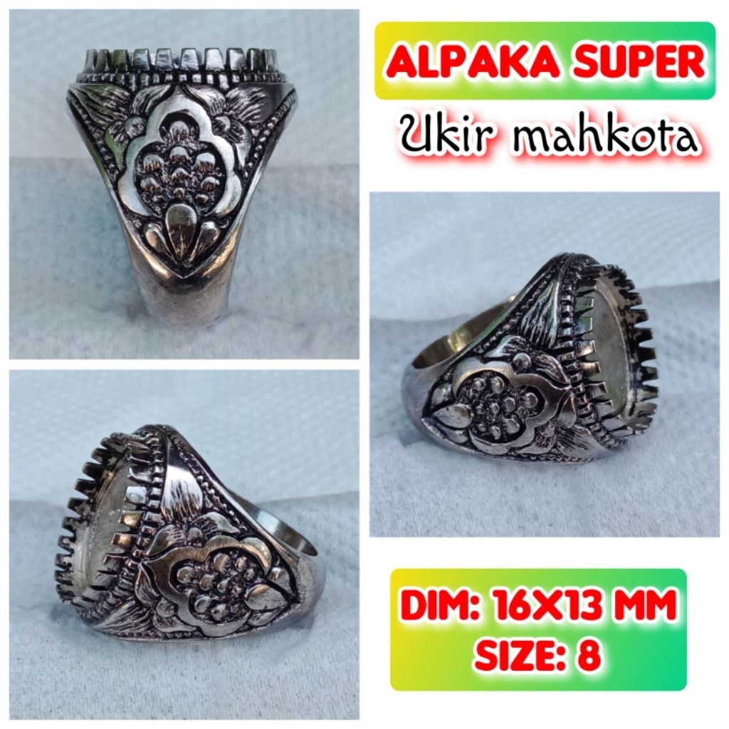 cincin emban batu akik batu permata alpaka super ukir mahkota.87