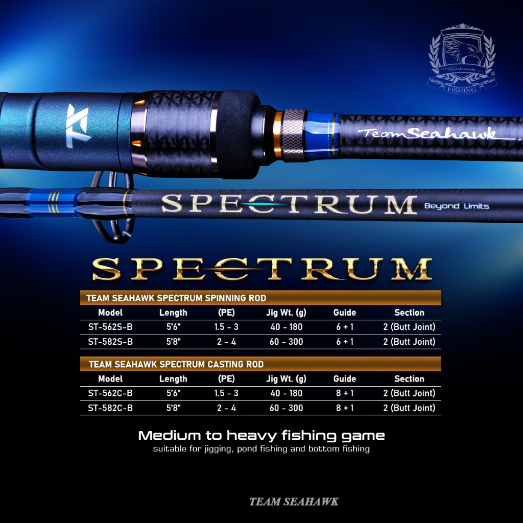 Joran Pancing Team Seahawk Spectrum - Spinning & Casting Rod 5'6" & 5'8" PE 1.5-4 Jig 40-300g