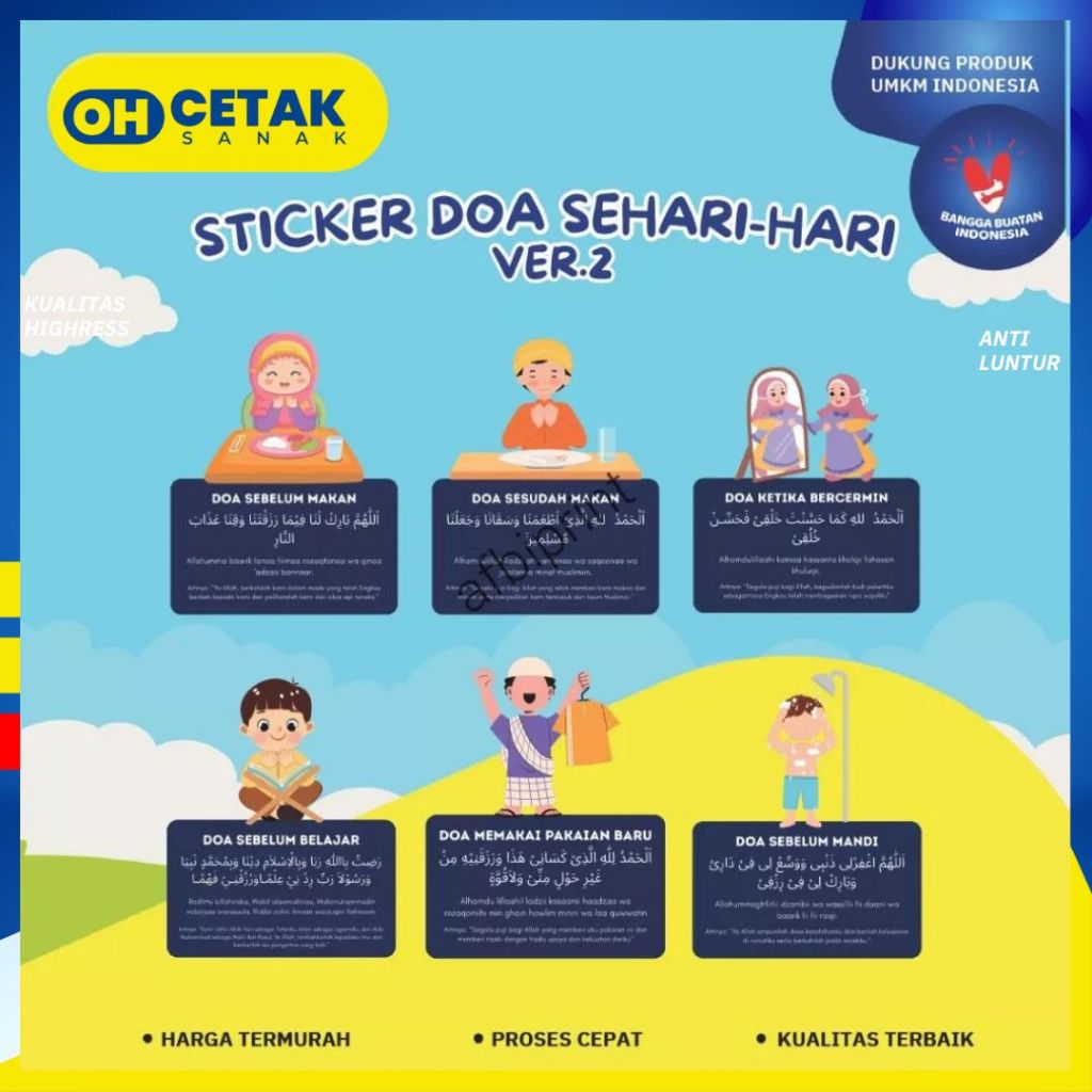 

Sticker Doa Sehari-Hari Versi 2 I Sticker Doa Anak-anak Tempelan Kaca/Pintu untuk Edukasi Anak Kecil I Oh Cetak Sanak