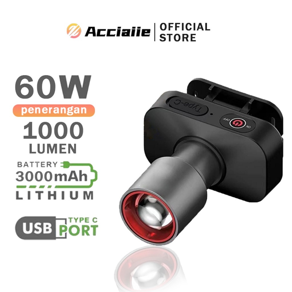 Acciaiie Senter Kepala Super Terang Lampu Senter Kepala Anti Air Zoom Headlamp Outdoor