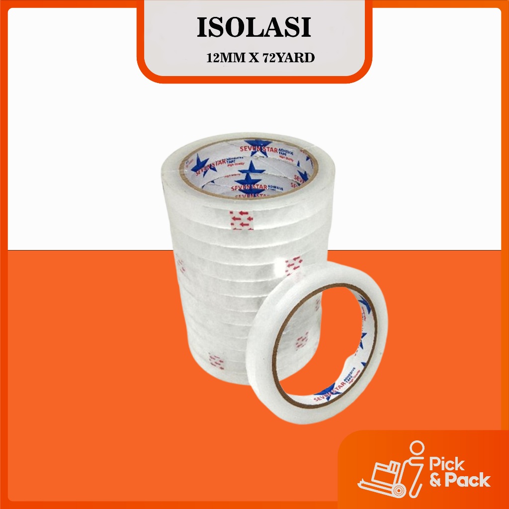 

Lakban Isolasi 12mm x 72m / Selotip 12mm x 72 Meter SEVEN STAR / LAKBAN BUKET ISOLASI KECIL 1 INCH