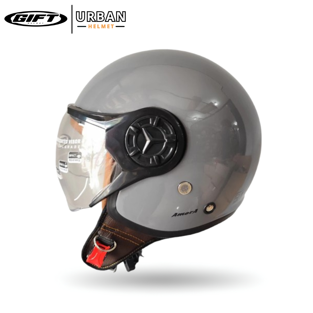 Helm Bogo Dewasa Gift Amora Hijab Retro Grey Glossy - Helm Half Face Wanita Hijab Friendly sudah SNI