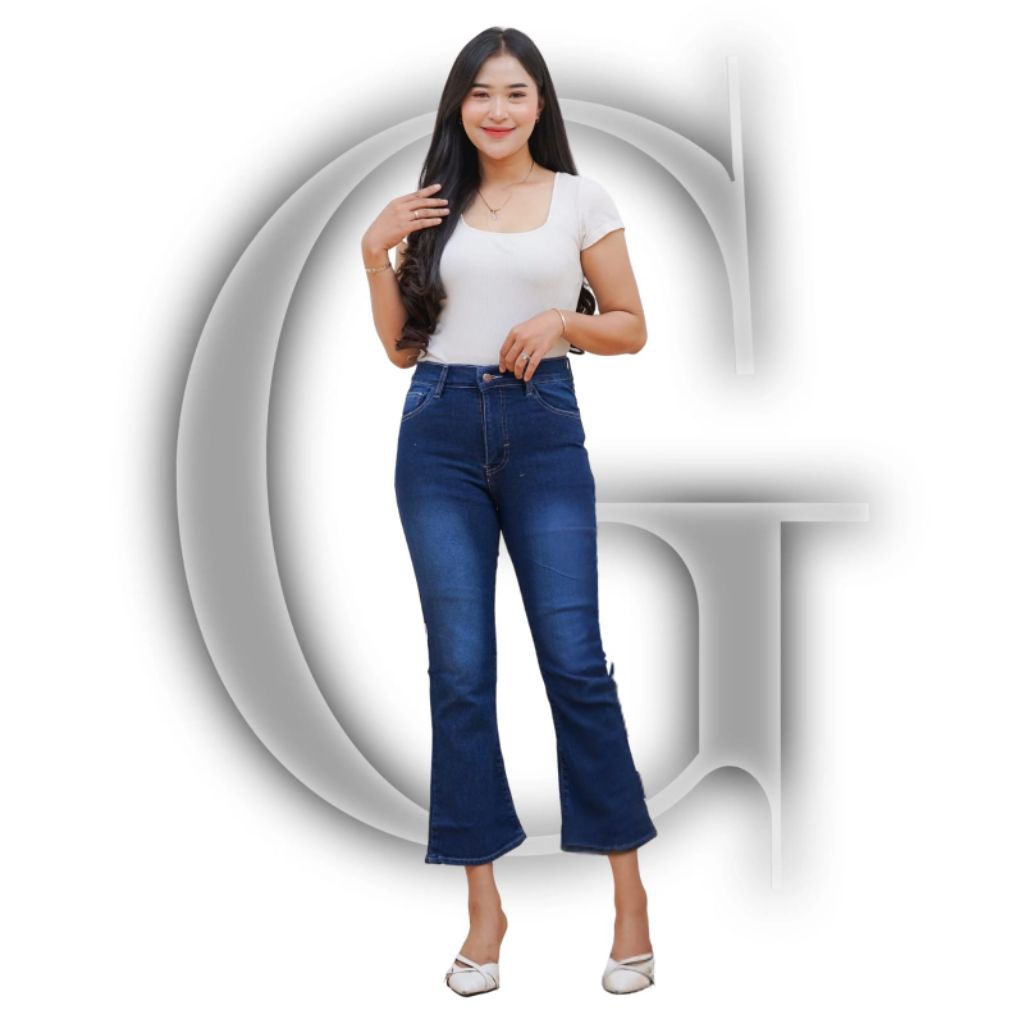 Celana Jeans Wanita Cutbray 7/9 Strech Warna Navy
