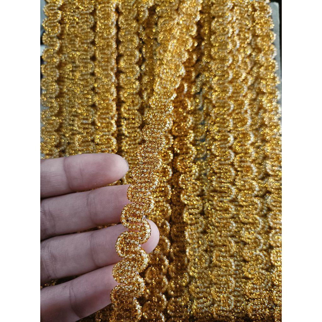 Renda lebar 1 cm Emas dan Silver per Meter