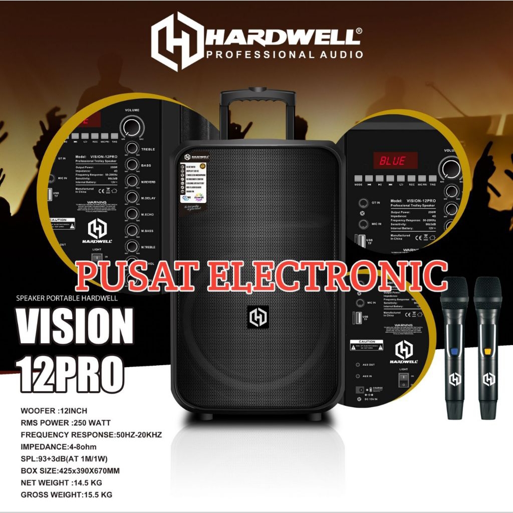 Speaker Portable Hardwell Vision 12pro Original Speaker Hardwell 12inch Garansi resmi 1 tahun
