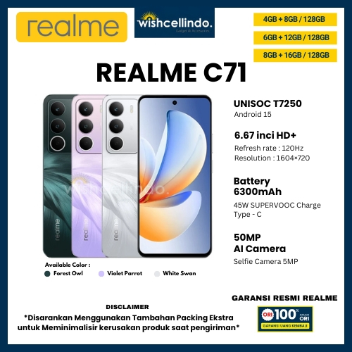 HP REALME C71 8/128GB, C71 6/128GB, C71 4/128GB (GARANSI RESMI REALME 1 TAHUN)