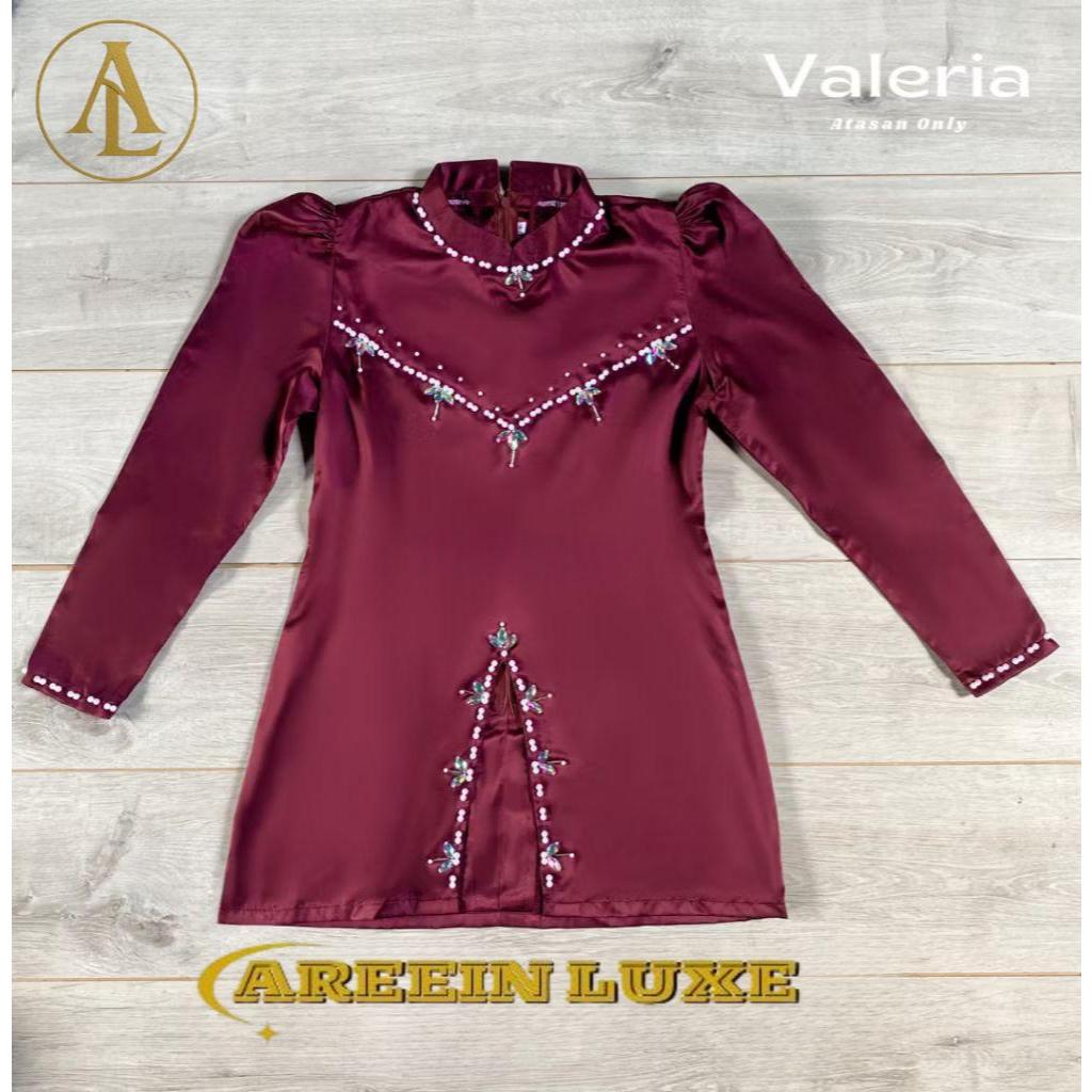 Valeria Atasan Baju Kurung Melayu Wanita Modern Slimfit Pakaian Tunik KebayaMuslim Bahan SatinVelvet